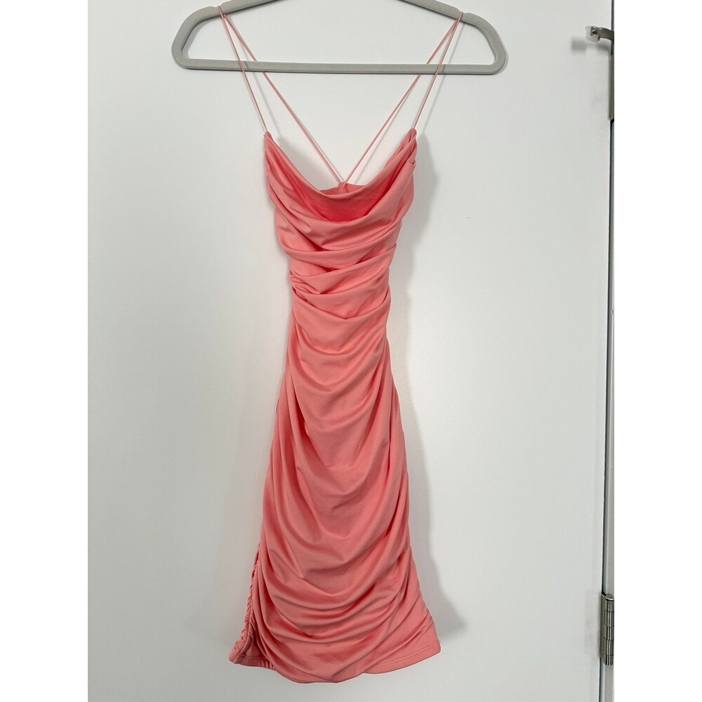 OH POLLY Pink Ruched Spaghetti Strap Mini Dress